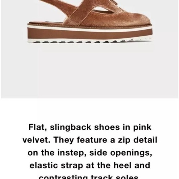 ZARA PINK VELVET SLINGBACK BROUGUES WOMEN’S SHOE - Picture 3 of 8